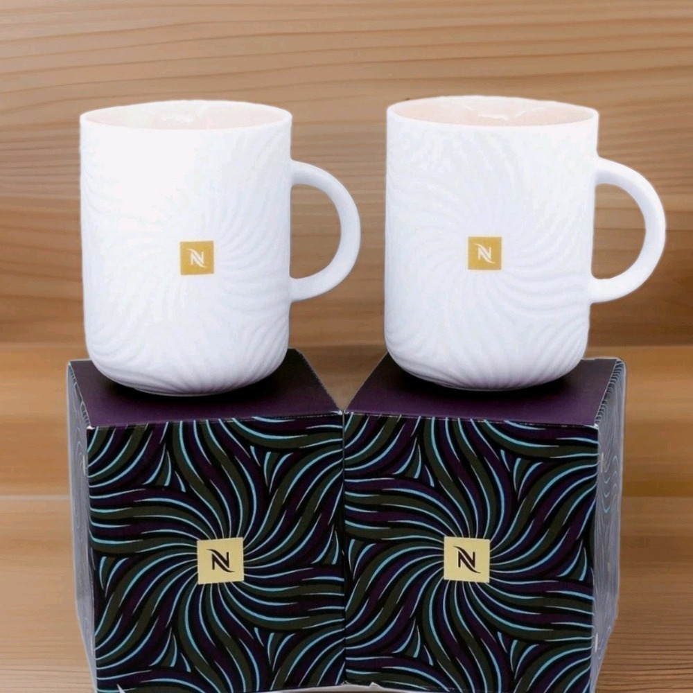 Nespresso Festive Coffee Mugs 12.8oz Lot Of 2 New In Open Box Holiday Christmas